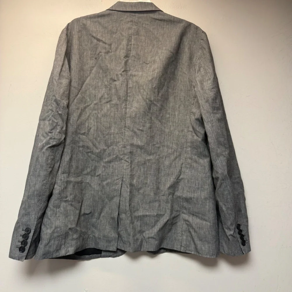 AllSaints Blazer Mens 40 Grey Linen Cotton Houndstooth Excellent Slim Fit Jacket